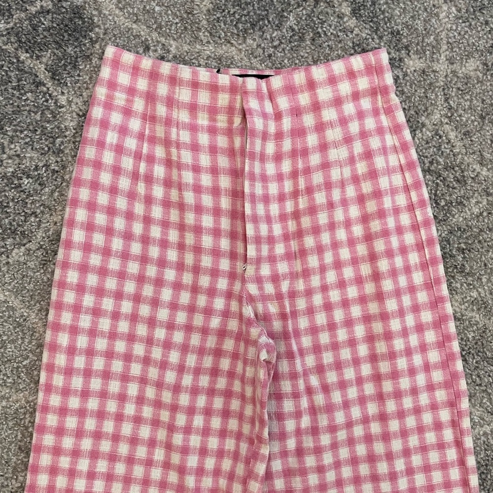 pink gingham wide leg pants